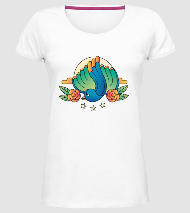 Motiv Pasăre model alb pe tricou