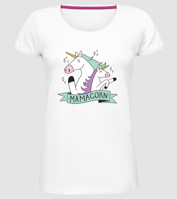 Mamacorn model alb pe tricou