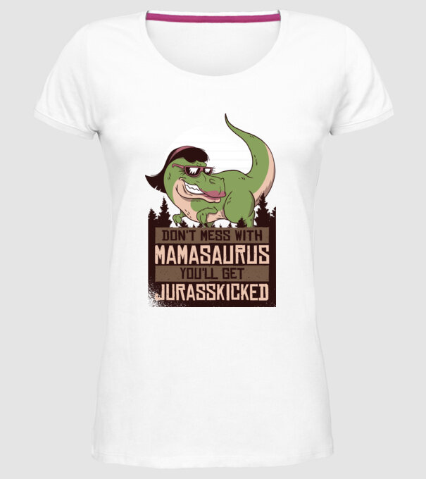 Mamasaurus tricou cu dinozaur model alb pe tricou