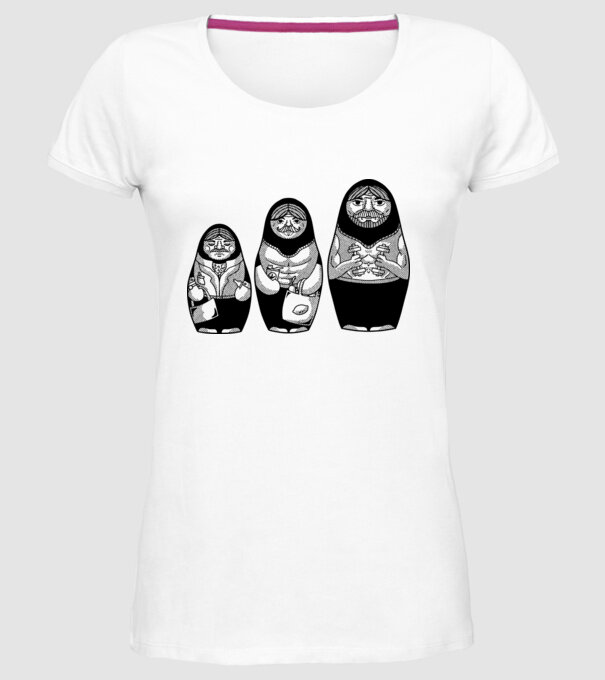 Păpuși Mamushka model alb pe tricou