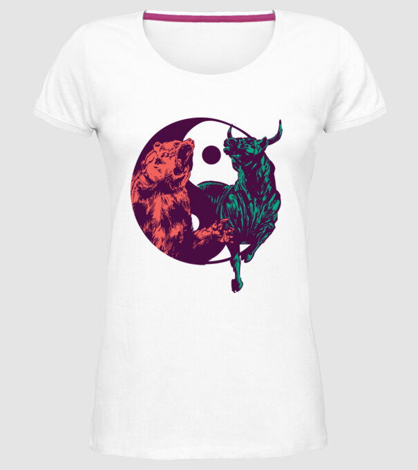Medve Bika Yin Yang model alb pe tricou