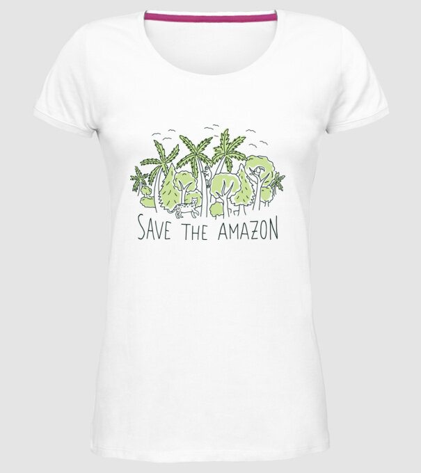 Salvează Pădurea Amazoniană model alb pe tricou
