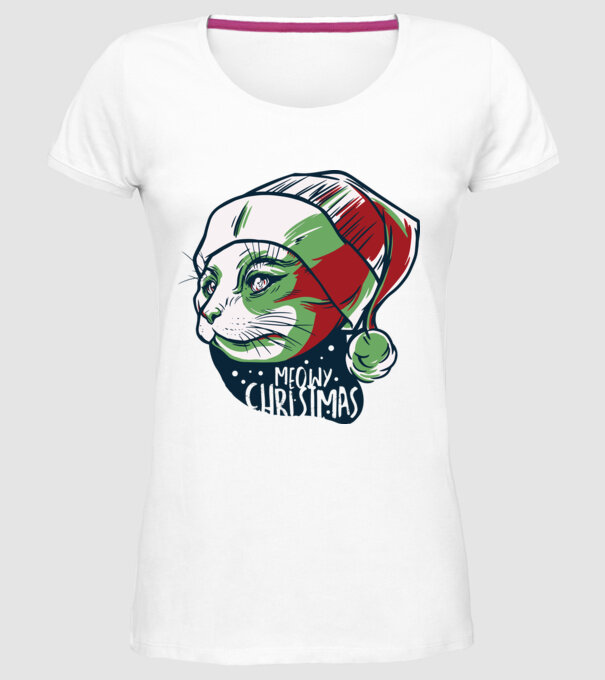 Meowy Christmas Pisică de Crăciun model alb pe tricou