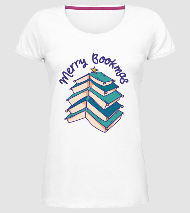 Merry Bookmas Crăciun cu cărți model alb pe tricou