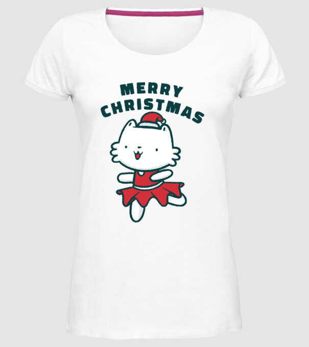 Pisică Merry Christmas model alb pe tricou
