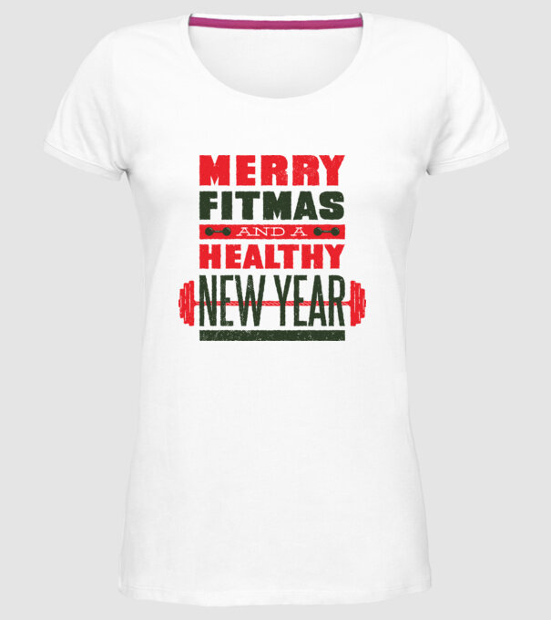 Merry Fitmas and a Healthy New Year tricou amuzant antrenament model alb pe tricou
