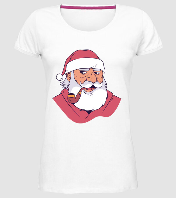 Moș Crăciun pipă model alb pe tricou