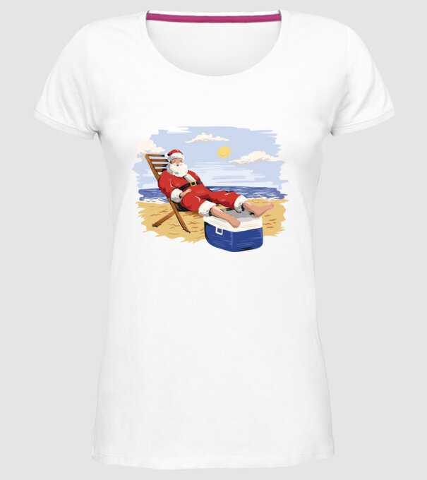 Moș Crăciun În vacanță model alb pe tricou
