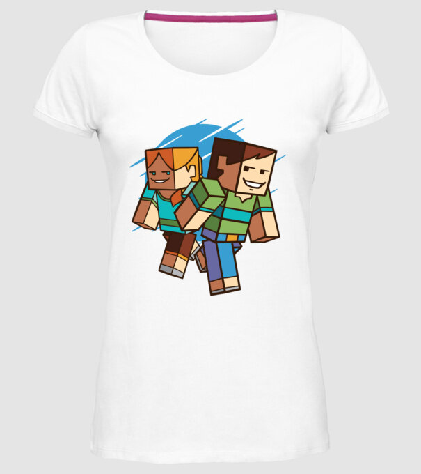 Caractere Minecraft model alb pe tricou