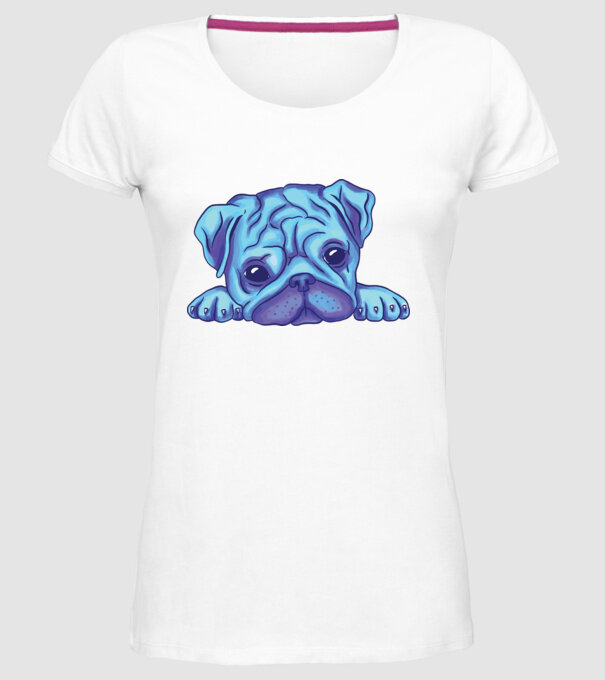 Cap de Mops acuarelă model alb pe tricou