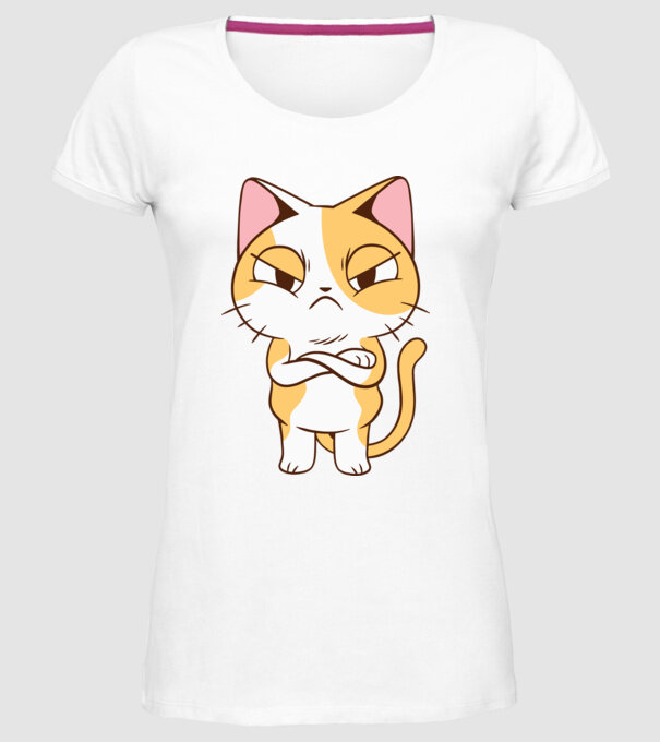 Pisică supărată model alb pe tricou