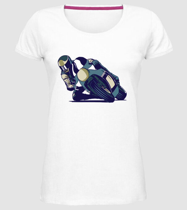 Concurent motocicletă model alb pe tricou