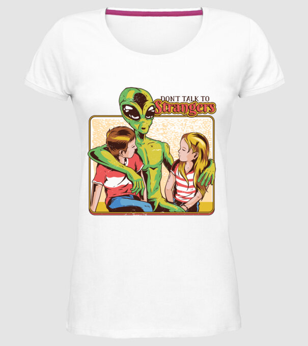 Nu vorbi cu străini tricou amuzant Alien model alb pe tricou