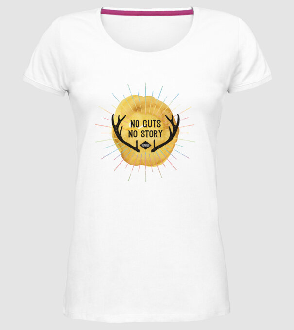 No guts no stories model alb pe tricou