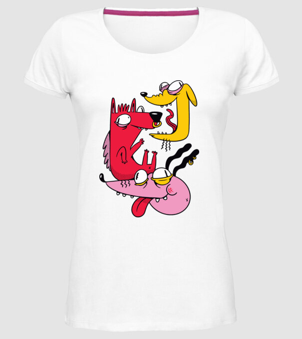 Câini nebuni model alb pe tricou