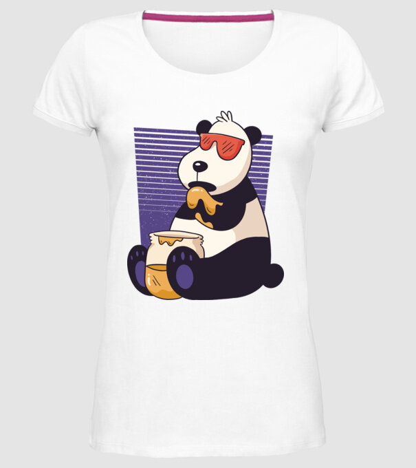 Panda cu miere model alb pe tricou