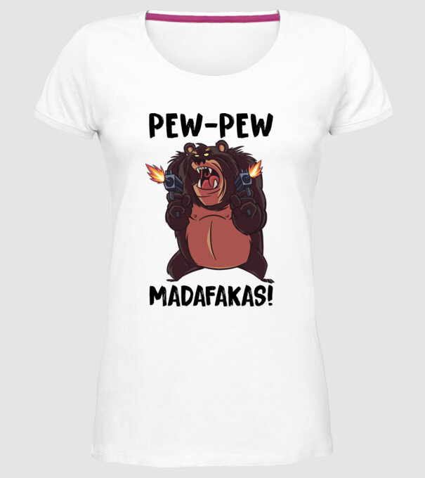 Pew Pew Pew Madafakas Urs alb model alb pe tricou