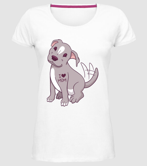 Pitbull - I Love Mom model alb pe tricou
