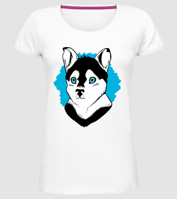 Câine Pomsky model alb pe tricou