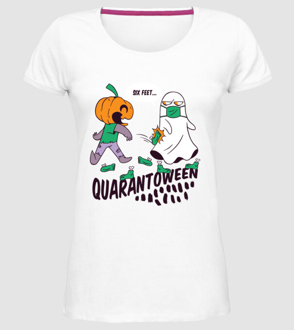 Quarantoween model alb pe tricou