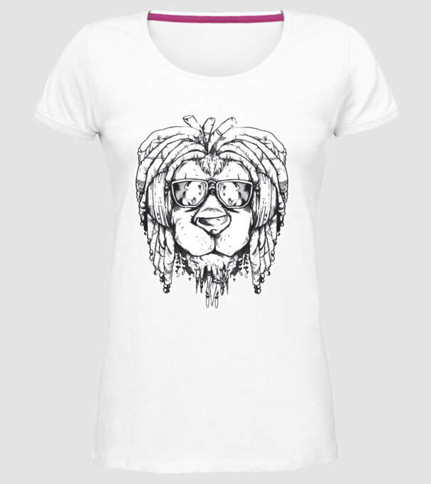 Leu Dreadlock model alb pe tricou