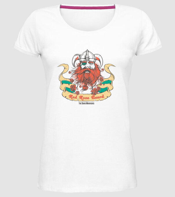 Red Rose Beards - Războinic Barbă model alb pe tricou