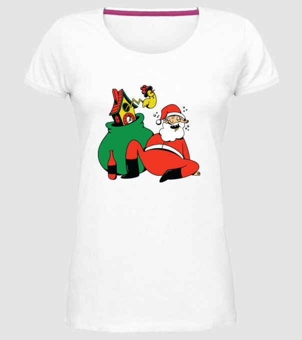 Moș Crăciun beat model alb pe tricou