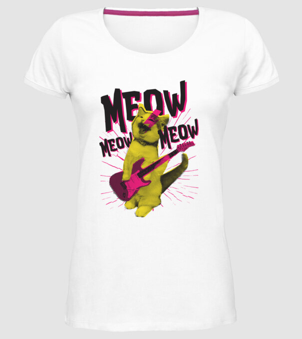 Pisică Rocker Meow model alb pe tricou