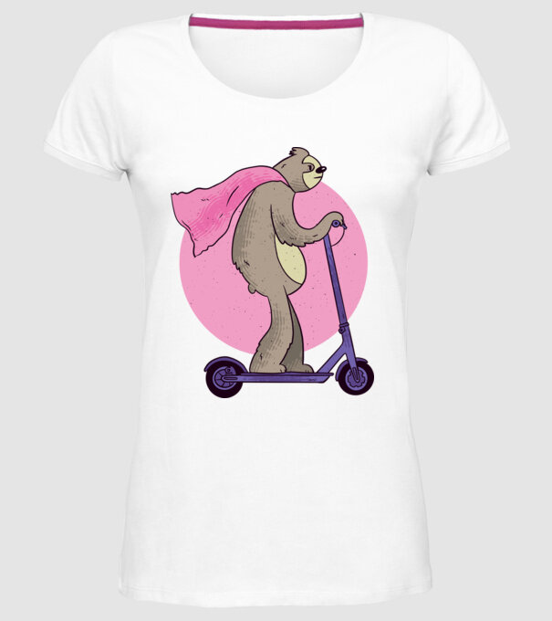 Leneș cu Trotinetă model alb pe tricou