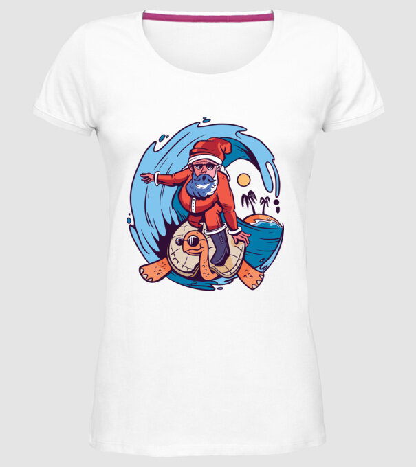 Santa Surf model alb pe tricou