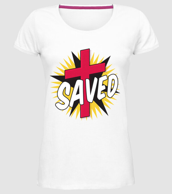 Saved Isus Cruce model alb pe tricou