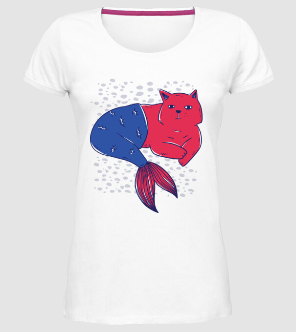 Pisică Sirenă model alb pe tricou