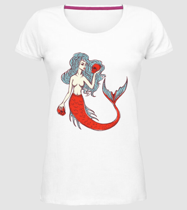 Sirenă cu craniu model alb pe tricou