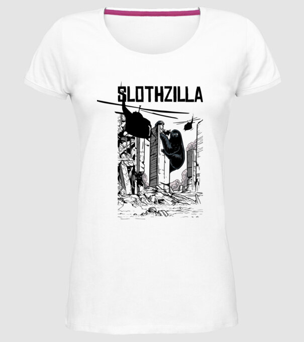Slothzilla la atac amuzant tricou leneș amuzant model alb pe tricou