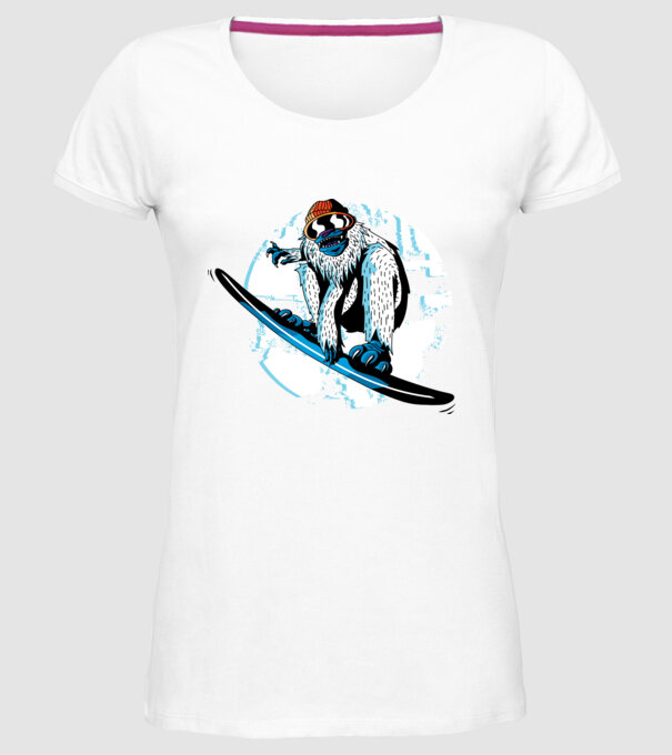 Yeti Snowboarder model alb pe tricou