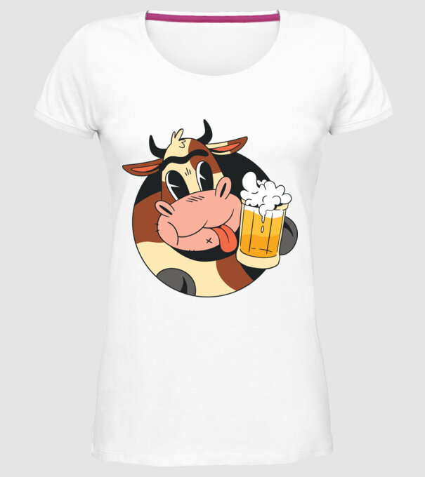 Vacă cu bere model alb pe tricou