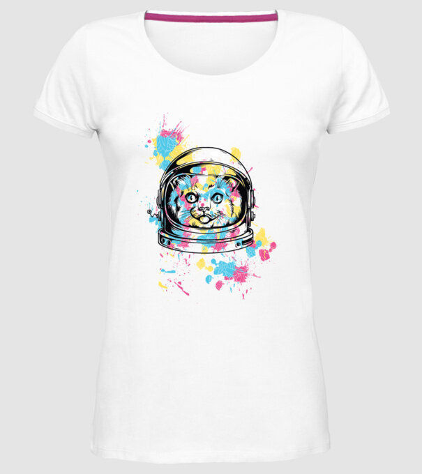 Space Cat model alb pe tricou