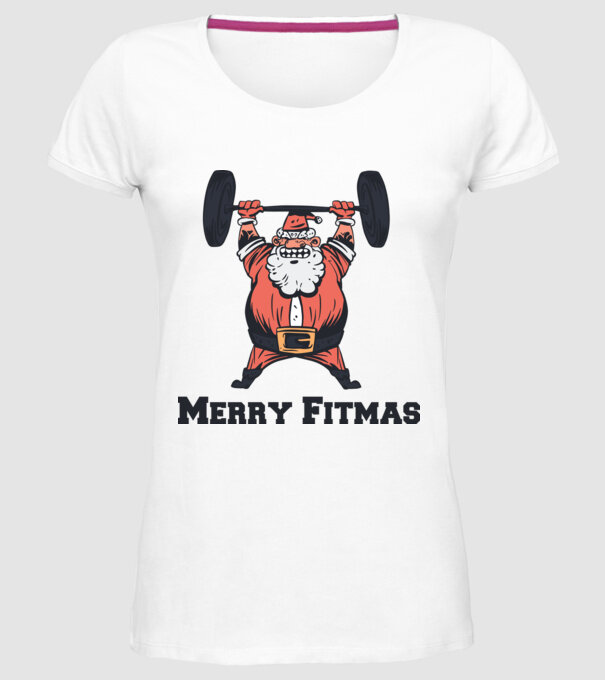Moș Crăciun Halterofil model alb pe tricou