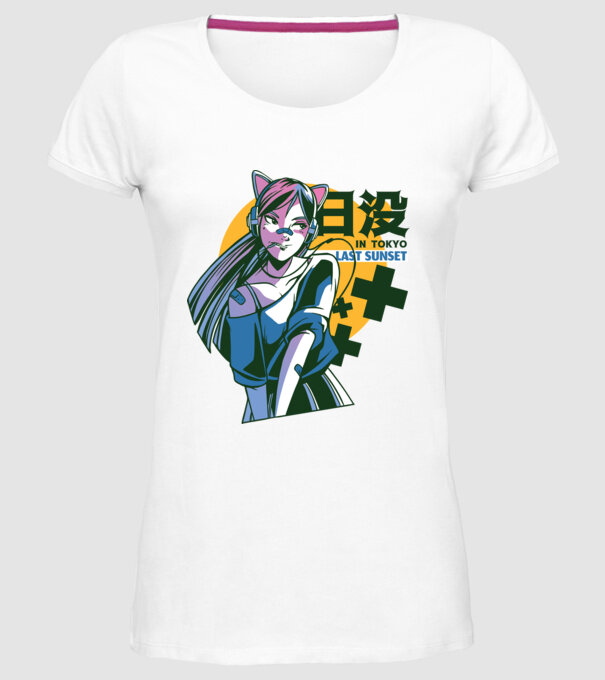 Fată Anime Sunset Tokyo model alb pe tricou