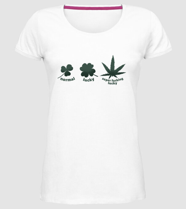 Super F*cking Lucky Cannabis model alb pe tricou