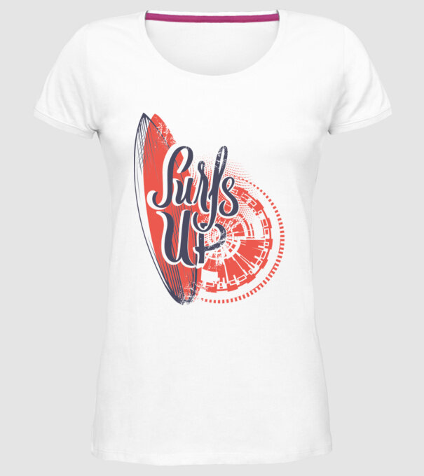 Surfs up model alb pe tricou