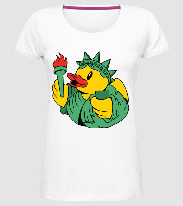 Rățușcă de cauciuc Statuia Libertății model alb pe tricou