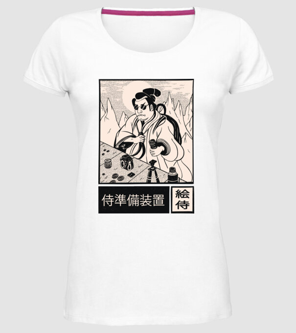 Samurai model alb pe tricou