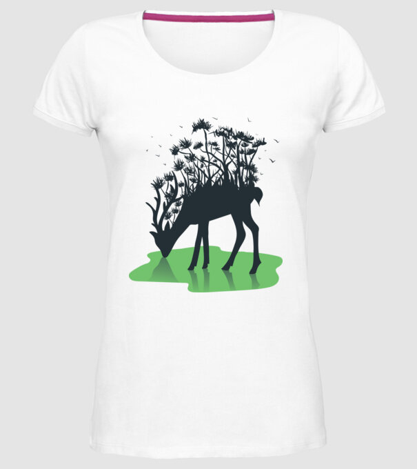 Natură cerb model alb pe tricou