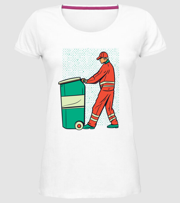 Gunoier model alb pe tricou