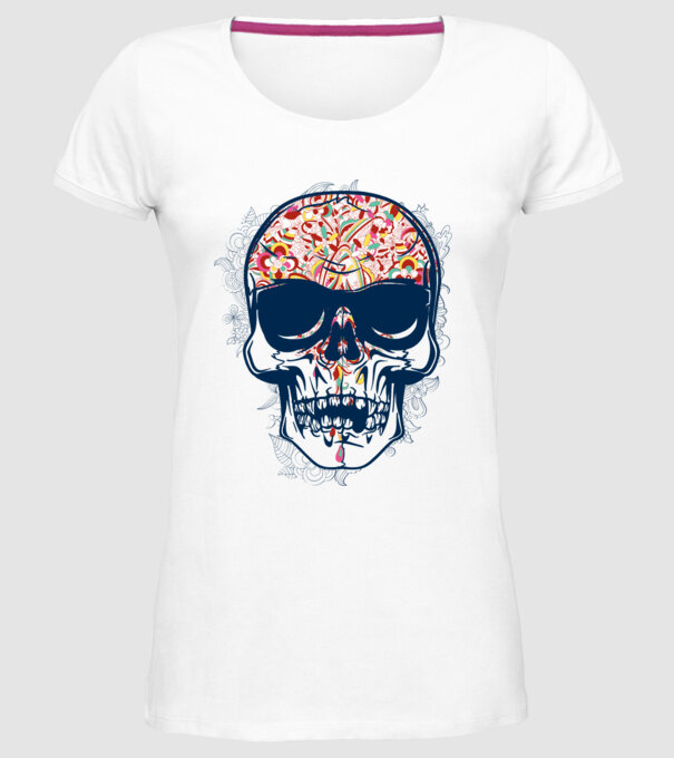 Craniu colorat model alb pe tricou