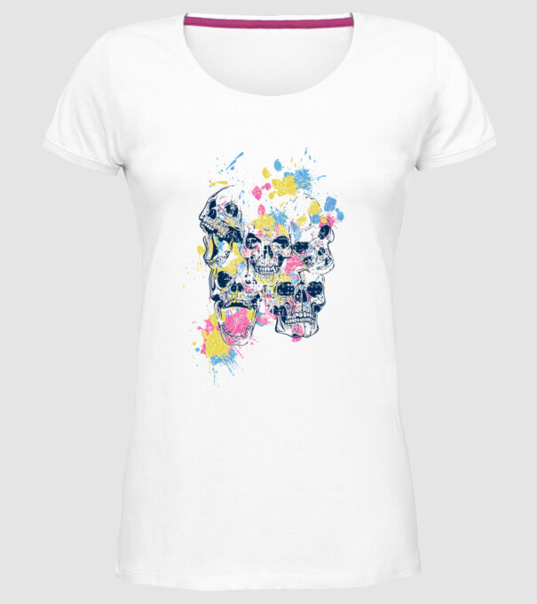 Cranii colorate model alb pe tricou
