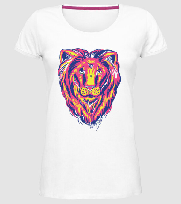 Leu colorat model alb pe tricou
