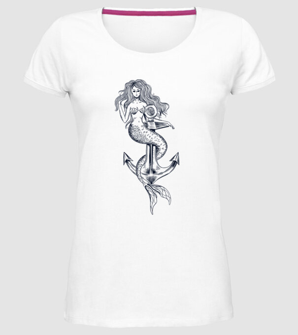 Ancoră sirenă model alb pe tricou