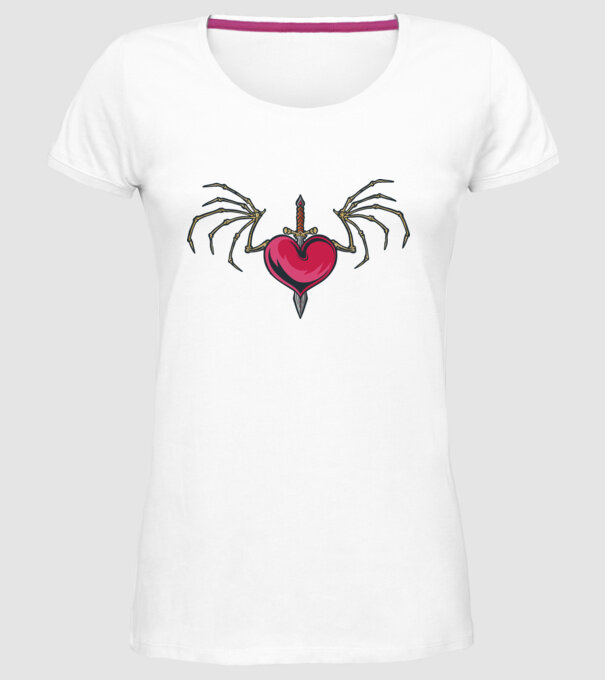 Inimă cu sabie model alb pe tricou